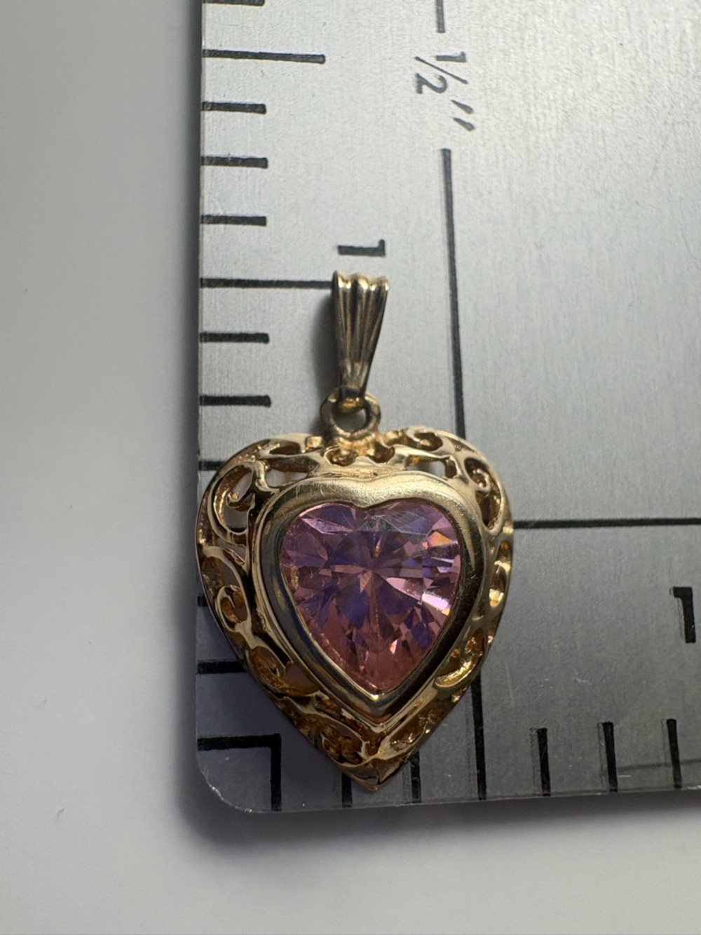 Vintage Style Gold Tone Pink Heart Pendant Romantic Filigree Statement Charm - Picture 5 of 5